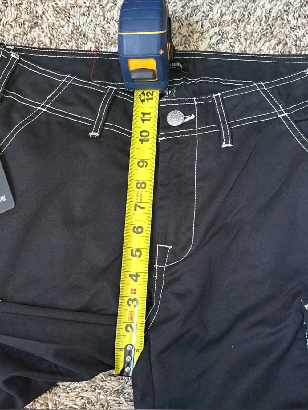 True Religion Black Cargo Pants with White Contrast Stitching